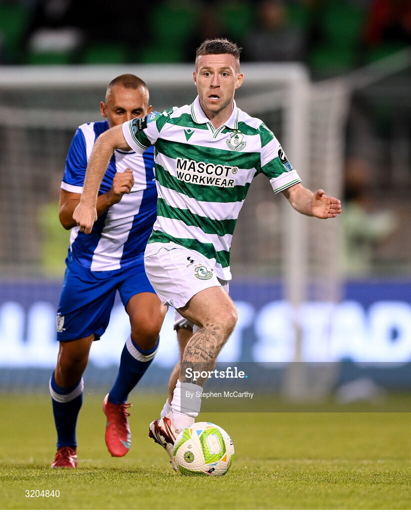 31 July 2025; Jack Byrne of Shamrock Rovers during the UEFA Conference League Second Qualifying Round second leg match between Shamrock Rovers and St Joseph's at Tallaght Stadium in Dublin. Photo by Stephen McCarthy/Sportsfile