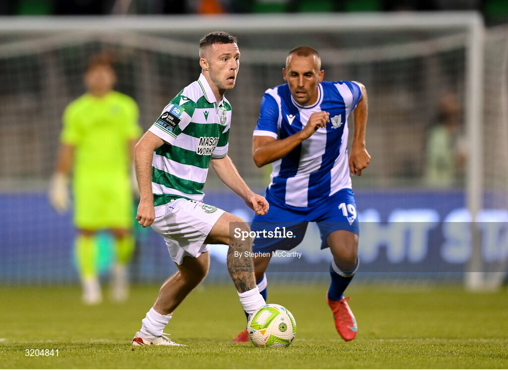 31 July 2025; Jack Byrne of Shamrock Rovers during the UEFA Conference League Second Qualifying Round second leg match between Shamrock Rovers and St Joseph's at Tallaght Stadium in Dublin. Photo by Stephen McCarthy/Sportsfile