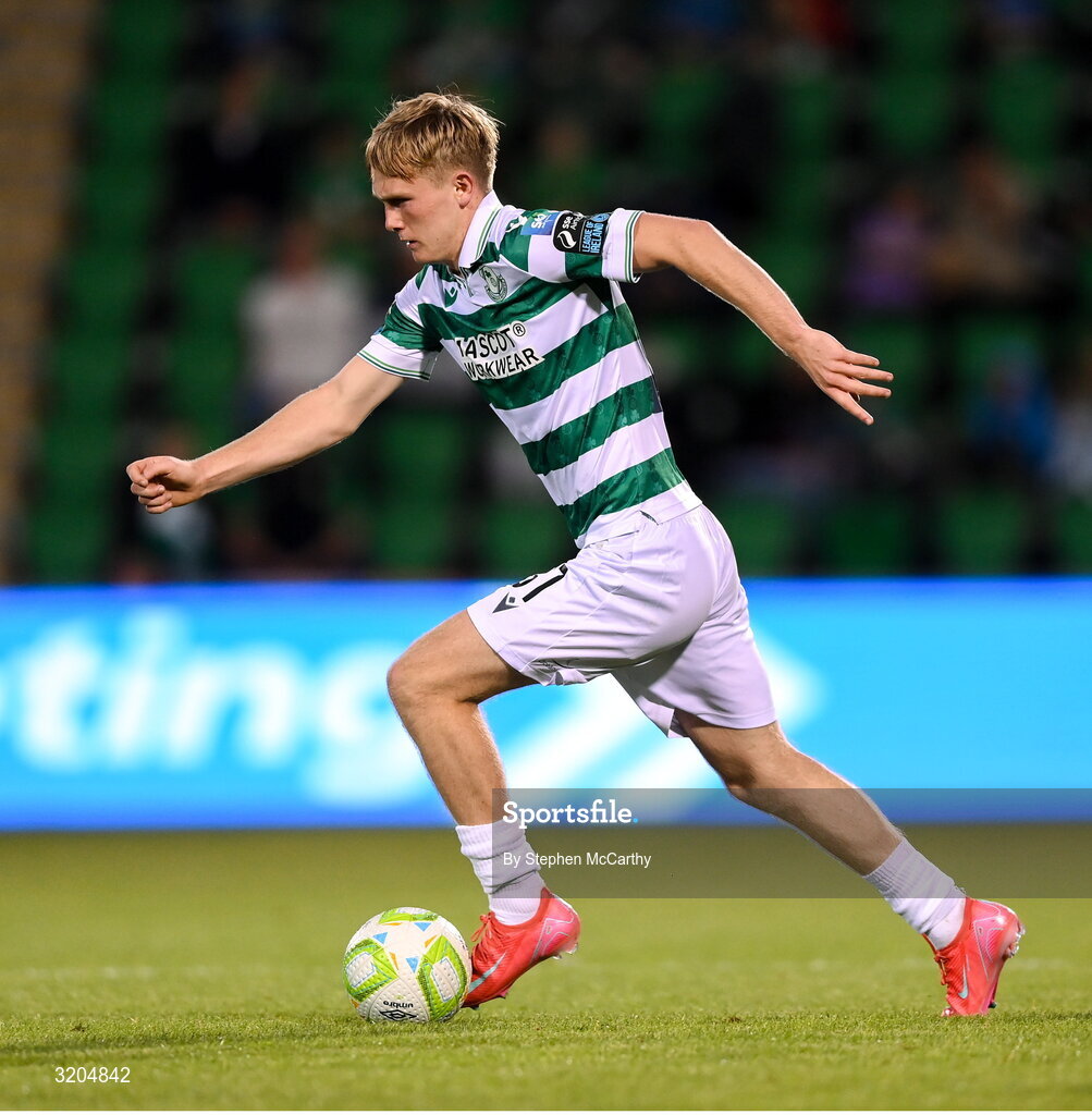 31 July 2025; Michael Noonan of Shamrock Rovers during the UEFA Conference League Second Qualifying Round second leg match between Shamrock Rovers and St Joseph's at Tallaght Stadium in Dublin. Photo by Stephen McCarthy/Sportsfile
