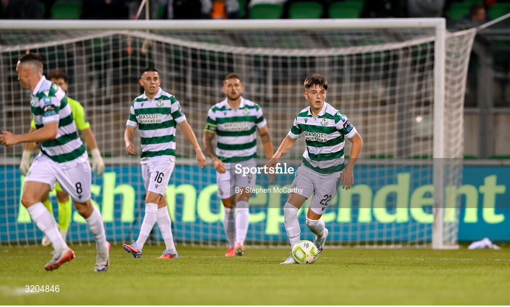 31 July 2025; Cian Barrett of Shamrock Rovers during the UEFA Conference League Second Qualifying Round second leg match between Shamrock Rovers and St Joseph's at Tallaght Stadium in Dublin. Photo by Stephen McCarthy/Sportsfile