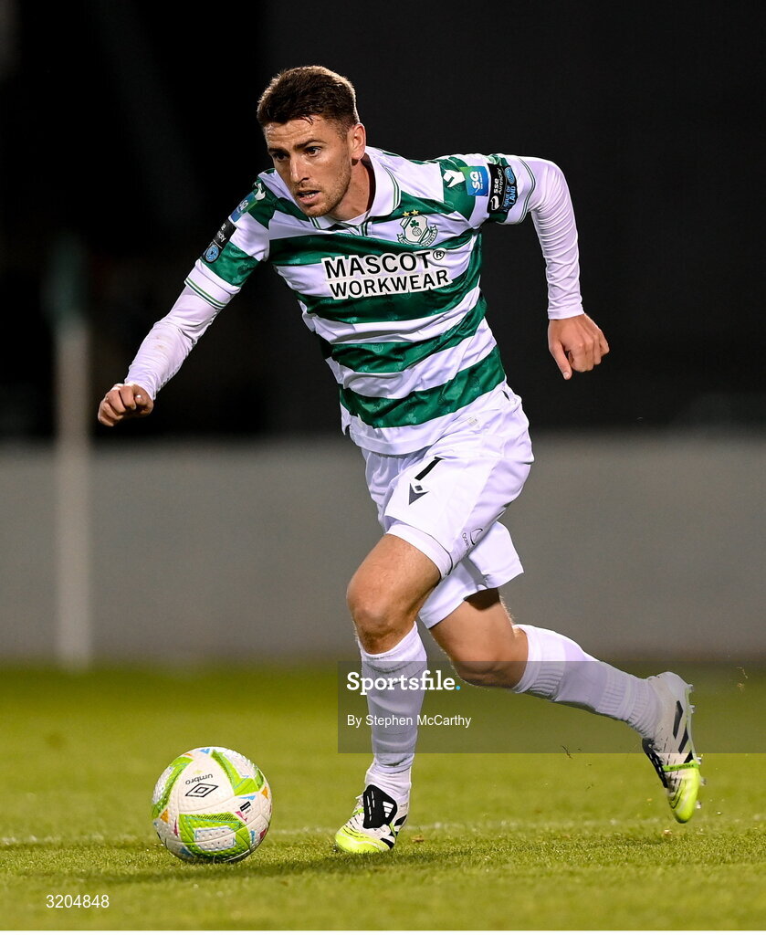 31 July 2025; Dylan Watts of Shamrock Rovers during the UEFA Conference League Second Qualifying Round second leg match between Shamrock Rovers and St Joseph's at Tallaght Stadium in Dublin. Photo by Stephen McCarthy/Sportsfile