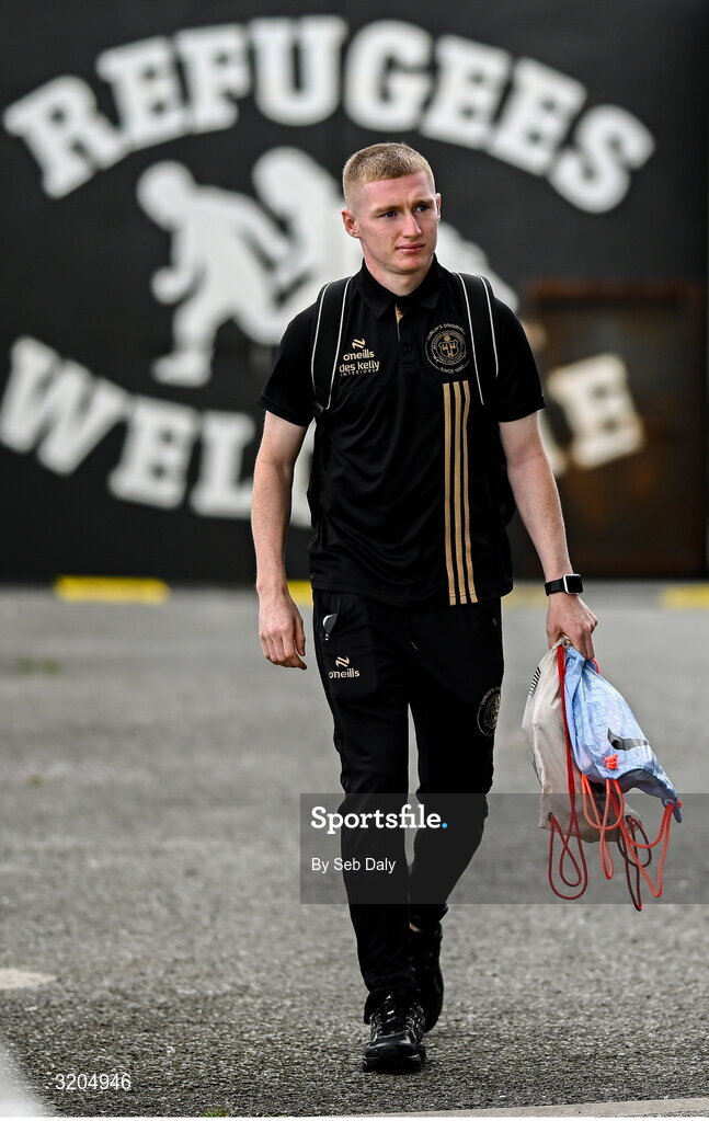 1 August 2025; Ross Tierney of Bohemians arrives before the SSE Airtricity Men's Premier Division match between Bohemians and Drogheda United at Dalymount Park in Dublin. Photo by Seb Daly/Sportsfile
