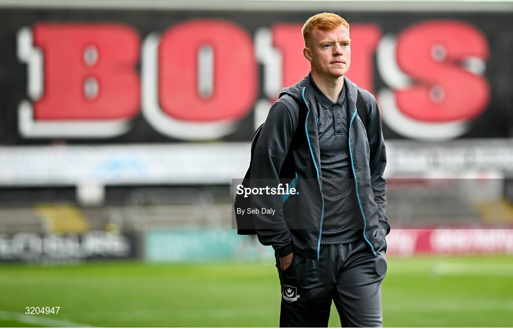 1 August 2025; Drogheda United's Shane Farrell arrives before the SSE Airtricity Men's Premier Division match between Bohemians and Drogheda United at Dalymount Park in Dublin. Photo by Seb Daly/Sportsfile