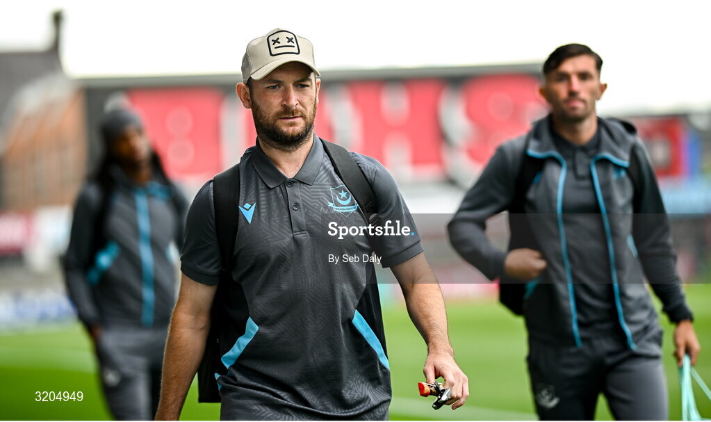 1 August 2025; Drogheda United's Ryan Brennan arrives before the SSE Airtricity Men's Premier Division match between Bohemians and Drogheda United at Dalymount Park in Dublin. Photo by Seb Daly/Sportsfile
