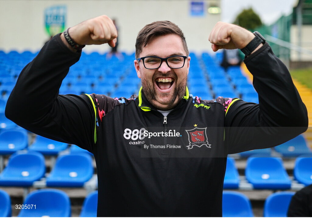 1 August 2025; Dundalk supporter Ben McShane before the SSE Airtricity Men's First Division match between UCD and Dundalk at UCD Bowl in Belfield, Dublin. Photo by Thomas Flinkow/Sportsfile