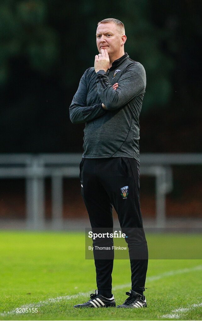 1 August 2025; UCD manager William O'Connor during the SSE Airtricity Men's First Division match between UCD and Dundalk at UCD Bowl in Belfield, Dublin. Photo by Thomas Flinkow/Sportsfile