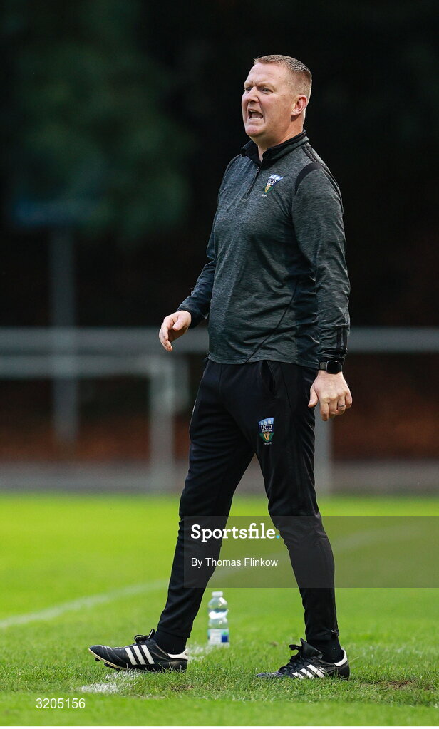 1 August 2025; UCD manager William O'Connor during the SSE Airtricity Men's First Division match between UCD and Dundalk at UCD Bowl in Belfield, Dublin. Photo by Thomas Flinkow/Sportsfile