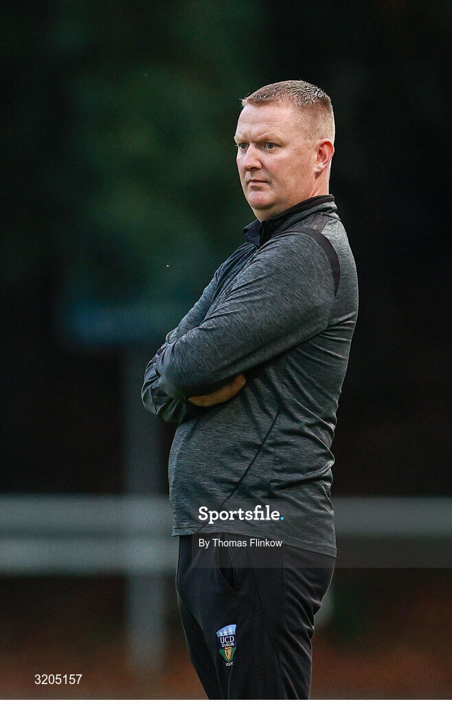 1 August 2025; UCD manager William O'Connor during the SSE Airtricity Men's First Division match between UCD and Dundalk at UCD Bowl in Belfield, Dublin. Photo by Thomas Flinkow/Sportsfile