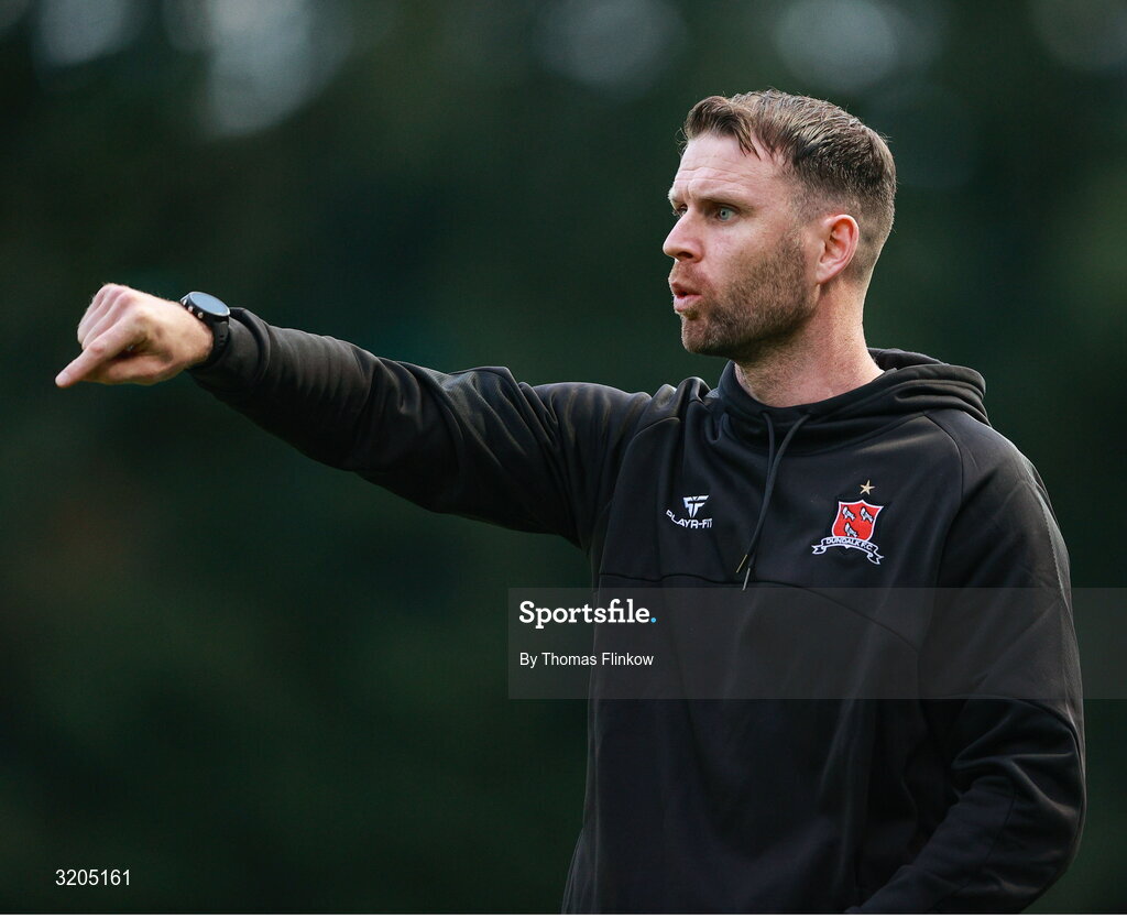 1 August 2025; Dundalk manager Ciarán Kilduff during the SSE Airtricity Men's First Division match between UCD and Dundalk at UCD Bowl in Belfield, Dublin. Photo by Thomas Flinkow/Sportsfile