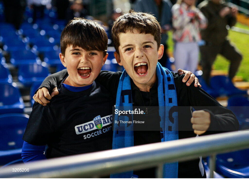 1 August 2025; UCD supporters during the SSE Airtricity Men's First Division match between UCD and Dundalk at UCD Bowl in Belfield, Dublin. Photo by Thomas Flinkow/Sportsfile