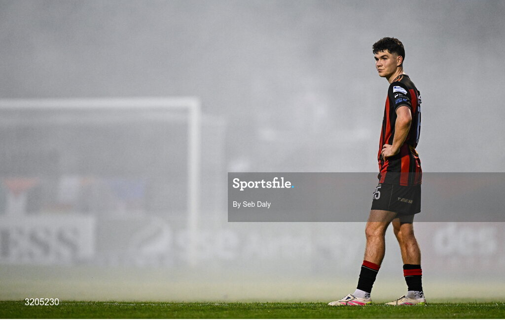 1 August 2025; James Clarke of Bohemians after his side conceded a first goal during the SSE Airtricity Men's Premier Division match between Bohemians and Drogheda United at Dalymount Park in Dublin. Photo by Seb Daly/Sportsfile