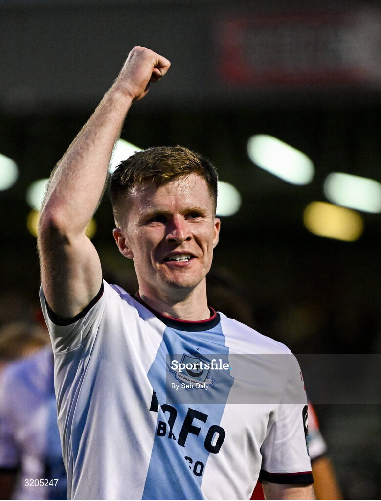 1 August 2025; Conor Kane of Drogheda United  after the SSE Airtricity Men's Premier Division match between Bohemians and Drogheda United at Dalymount Park in Dublin. Photo by Seb Daly/Sportsfile