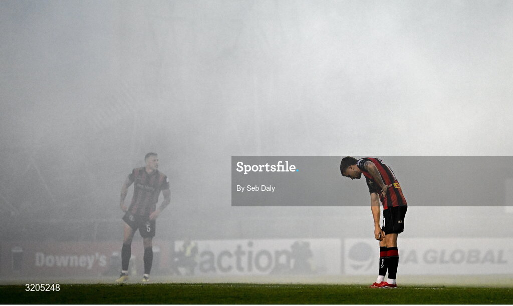 1 August 2025; Adam McDonnell of Bohemians after his side conceded a first goal during the SSE Airtricity Men's Premier Division match between Bohemians and Drogheda United at Dalymount Park in Dublin. Photo by Seb Daly/Sportsfile