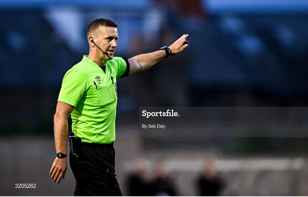 1 August 2025; Referee Paul Norton during the SSE Airtricity Men's Premier Division match between Bohemians and Drogheda United at Dalymount Park in Dublin. Photo by Seb Daly/Sportsfile