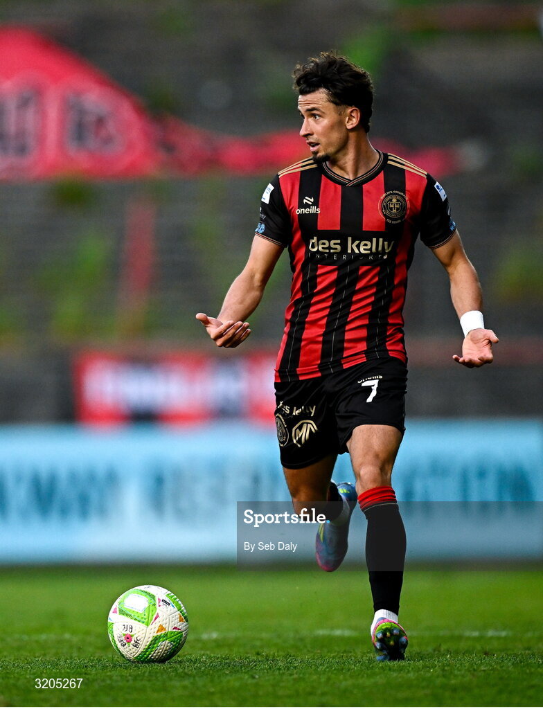 1 August 2025; Connor Parsons of Bohemians during the SSE Airtricity Men's Premier Division match between Bohemians and Drogheda United at Dalymount Park in Dublin. Photo by Seb Daly/Sportsfile