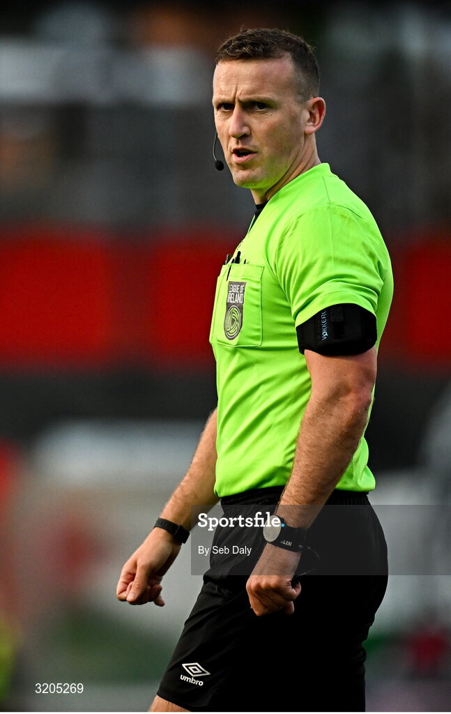 1 August 2025; Referee Paul Norton during the SSE Airtricity Men's Premier Division match between Bohemians and Drogheda United at Dalymount Park in Dublin. Photo by Seb Daly/Sportsfile