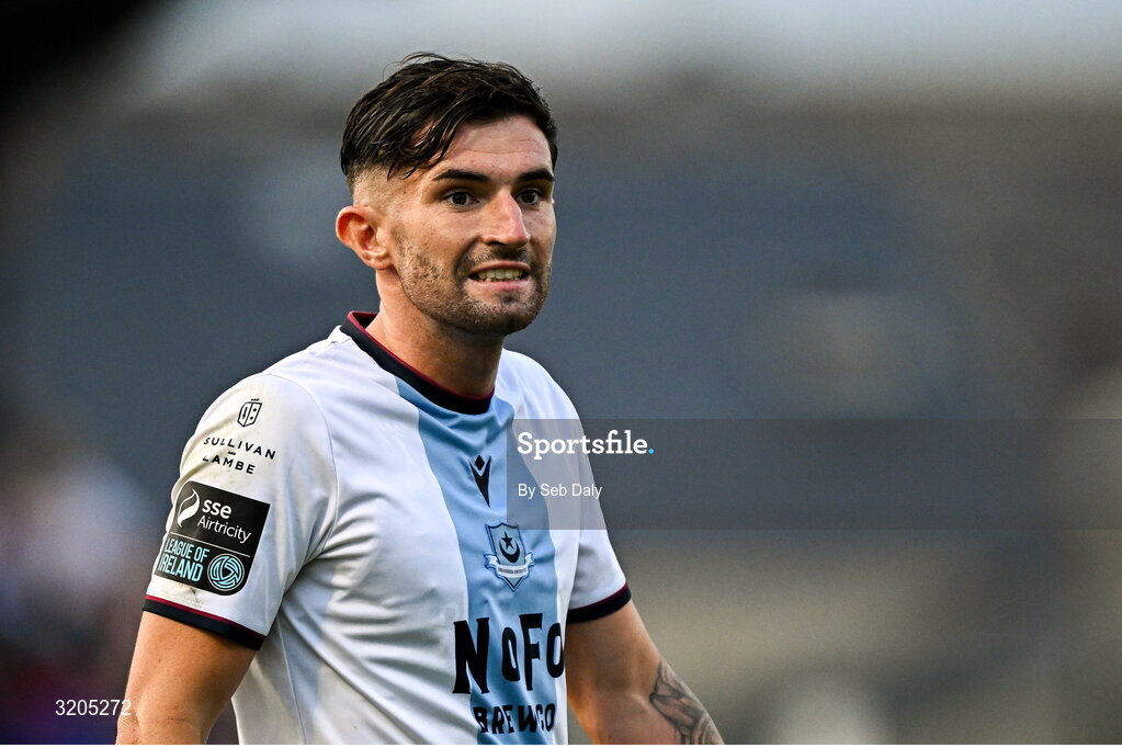 1 August 2025; Luke Heeney of Drogheda United during the SSE Airtricity Men's Premier Division match between Bohemians and Drogheda United at Dalymount Park in Dublin. Photo by Seb Daly/Sportsfile