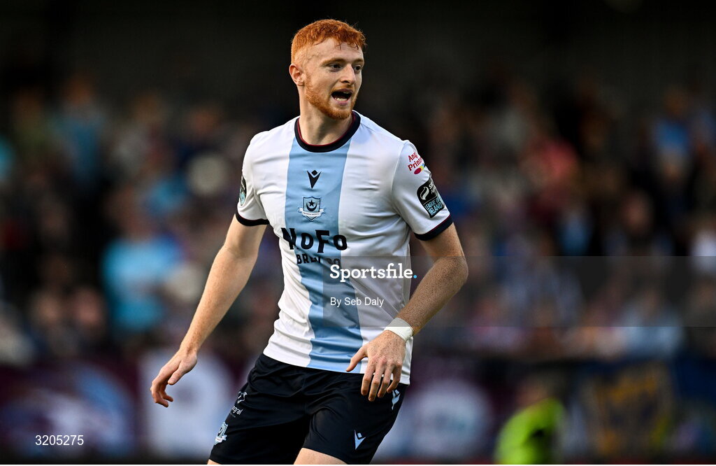 1 August 2025; James Bolger of Drogheda United during the SSE Airtricity Men's Premier Division match between Bohemians and Drogheda United at Dalymount Park in Dublin. Photo by Seb Daly/Sportsfile