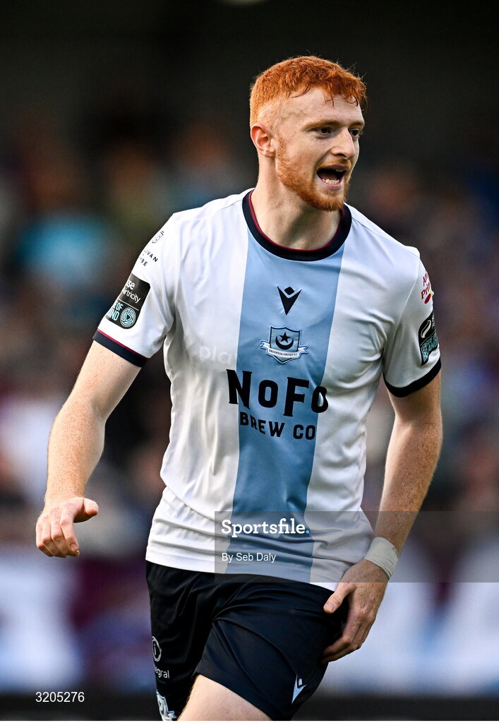 1 August 2025; James Bolger of Drogheda United during the SSE Airtricity Men's Premier Division match between Bohemians and Drogheda United at Dalymount Park in Dublin. Photo by Seb Daly/Sportsfile