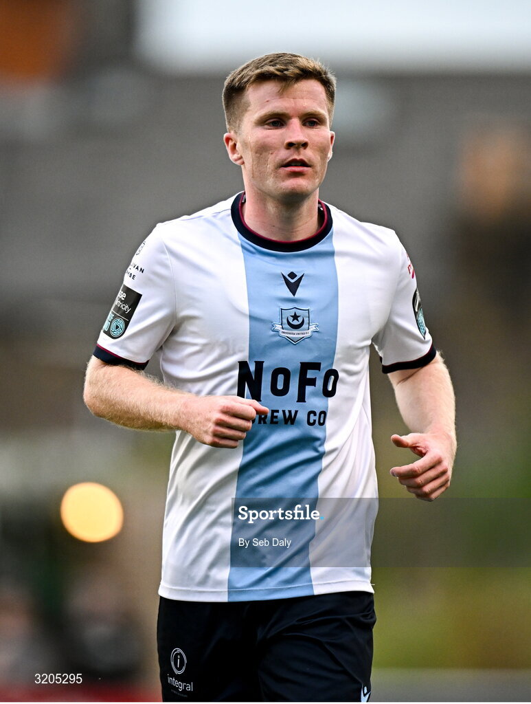 1 August 2025; Conor Kane of Drogheda United  during the SSE Airtricity Men's Premier Division match between Bohemians and Drogheda United at Dalymount Park in Dublin. Photo by Seb Daly/Sportsfile