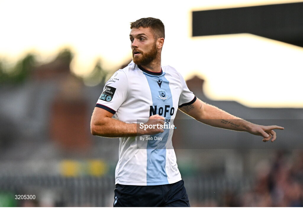 1 August 2025; Conor Keeley of Drogheda United during the SSE Airtricity Men's Premier Division match between Bohemians and Drogheda United at Dalymount Park in Dublin. Photo by Seb Daly/Sportsfile