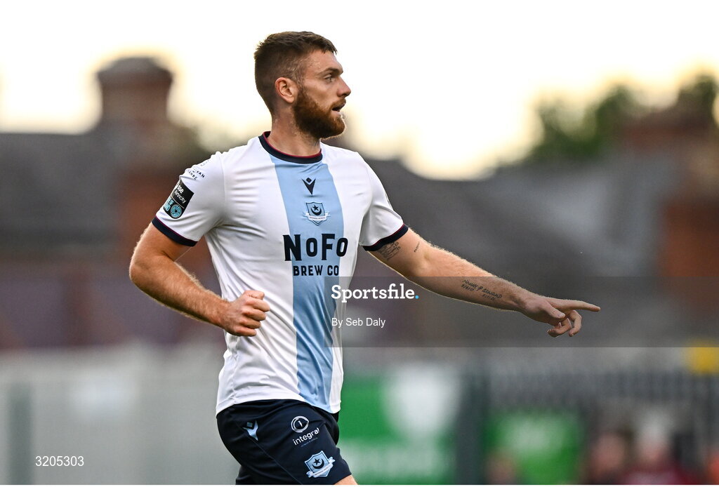 1 August 2025; Conor Keeley of Drogheda United during the SSE Airtricity Men's Premier Division match between Bohemians and Drogheda United at Dalymount Park in Dublin. Photo by Seb Daly/Sportsfile