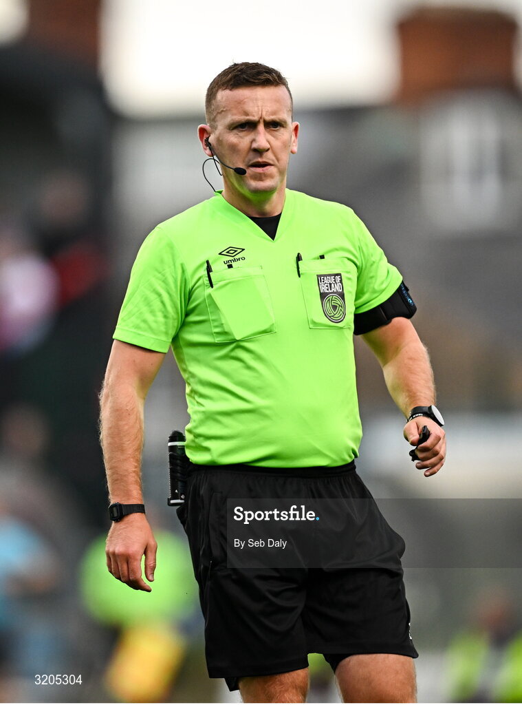 1 August 2025; Referee Paul Norton during the SSE Airtricity Men's Premier Division match between Bohemians and Drogheda United at Dalymount Park in Dublin. Photo by Seb Daly/Sportsfile