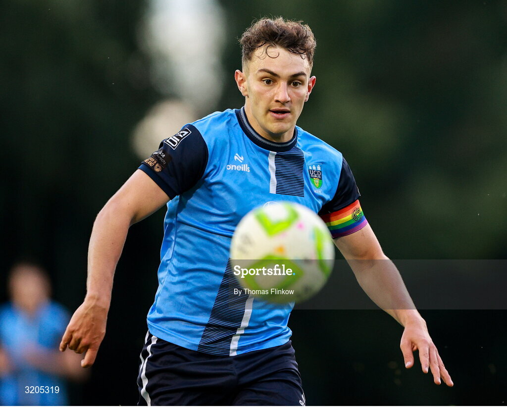 1 August 2025; Eanna Clancy of UCD during the SSE Airtricity Men's First Division match between UCD and Dundalk at UCD Bowl in Belfield, Dublin. Photo by Thomas Flinkow/Sportsfile