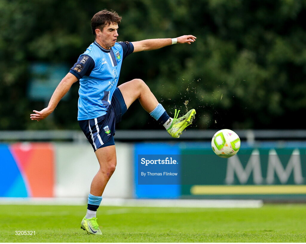 1 August 2025; Mikey McCullagh of UCD during the SSE Airtricity Men's First Division match between UCD and Dundalk at UCD Bowl in Belfield, Dublin. Photo by Thomas Flinkow/Sportsfile