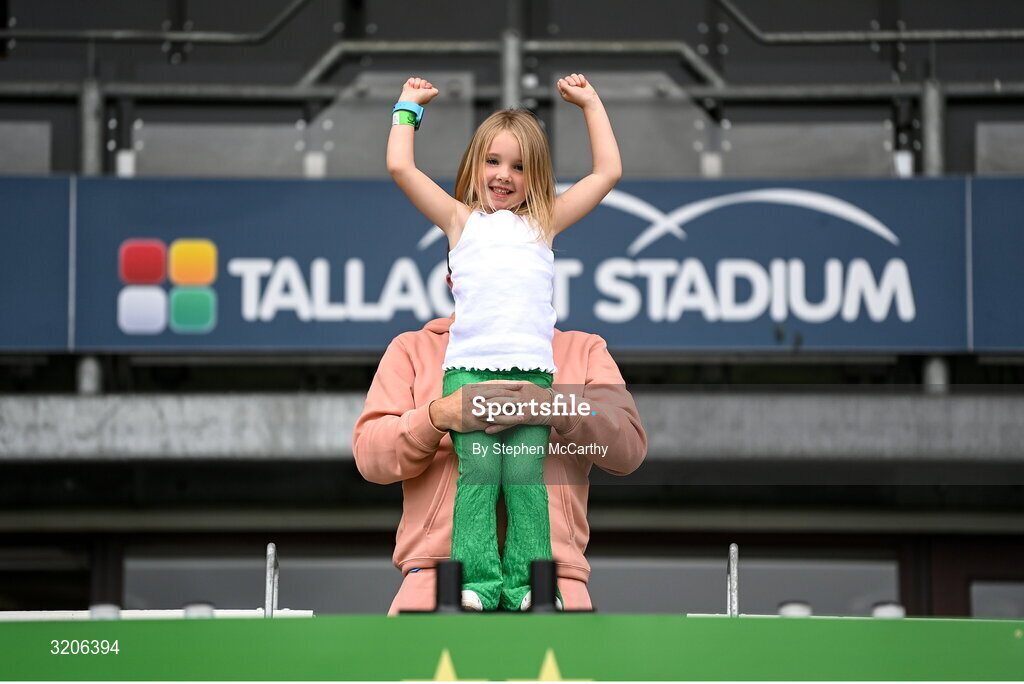 3 August 2025; Shamrock Rovers supporters Bella and Robert McAnaspie before the SSE Airtricity Men's Premier Division match between Shamrock Rovers and Derry City at Tallaght Stadium in Dublin.  Photo by Stephen McCarthy/Sportsfile