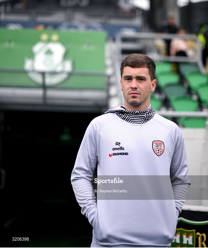 3 August 2025; Derry City goalkeeper Brian Maher before the SSE Airtricity Men's Premier Division match between Shamrock Rovers and Derry City at Tallaght Stadium in Dublin.  Photo by Stephen McCarthy/Sportsfile