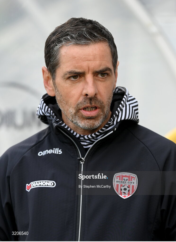 3 August 2025; Derry City manager Tiernan Lynch before the SSE Airtricity Men's Premier Division match between Shamrock Rovers and Derry City at Tallaght Stadium in Dublin.  Photo by Stephen McCarthy/Sportsfile