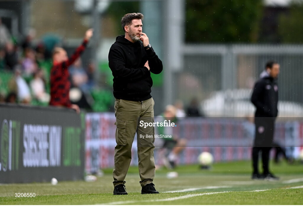 3 August 2025; Shamrock Rovers manager Stephen Bradley during the SSE Airtricity Men's Premier Division match between Shamrock Rovers and Derry City at Tallaght Stadium in Dublin.  Photo by Ben McShane/Sportsfile