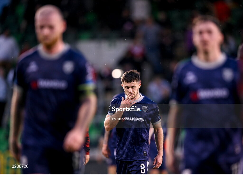 3 August 2025; Adam O'Reilly of Derry City after the SSE Airtricity Men's Premier Division match between Shamrock Rovers and Derry City at Tallaght Stadium in Dublin.  Photo by Stephen McCarthy/Sportsfile