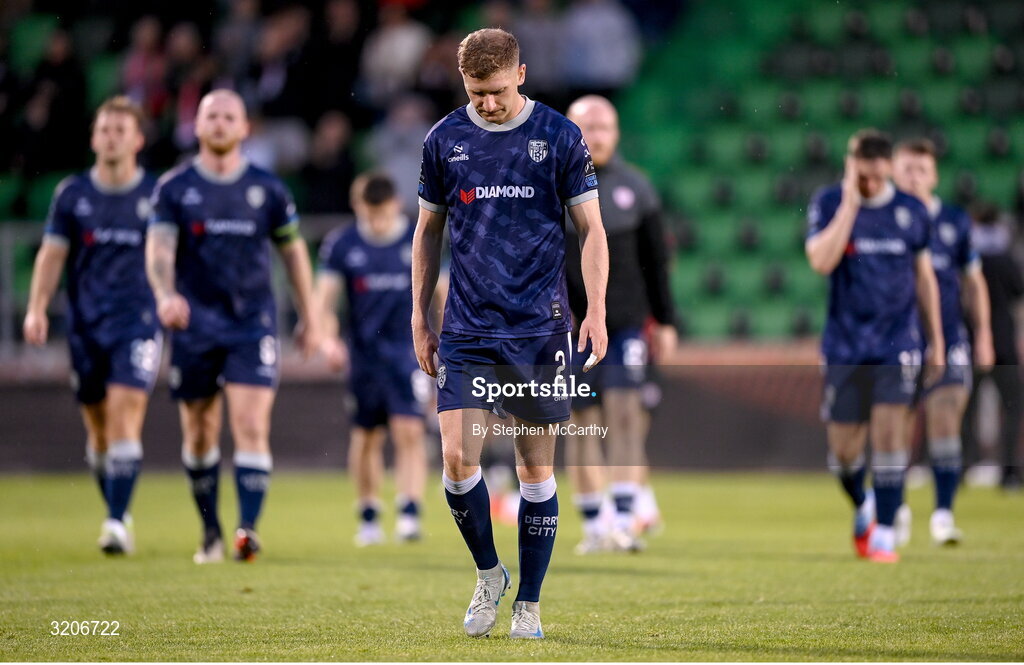 3 August 2025; Ronan Boyce of Derry City after the SSE Airtricity Men's Premier Division match between Shamrock Rovers and Derry City at Tallaght Stadium in Dublin.  Photo by Stephen McCarthy/Sportsfile