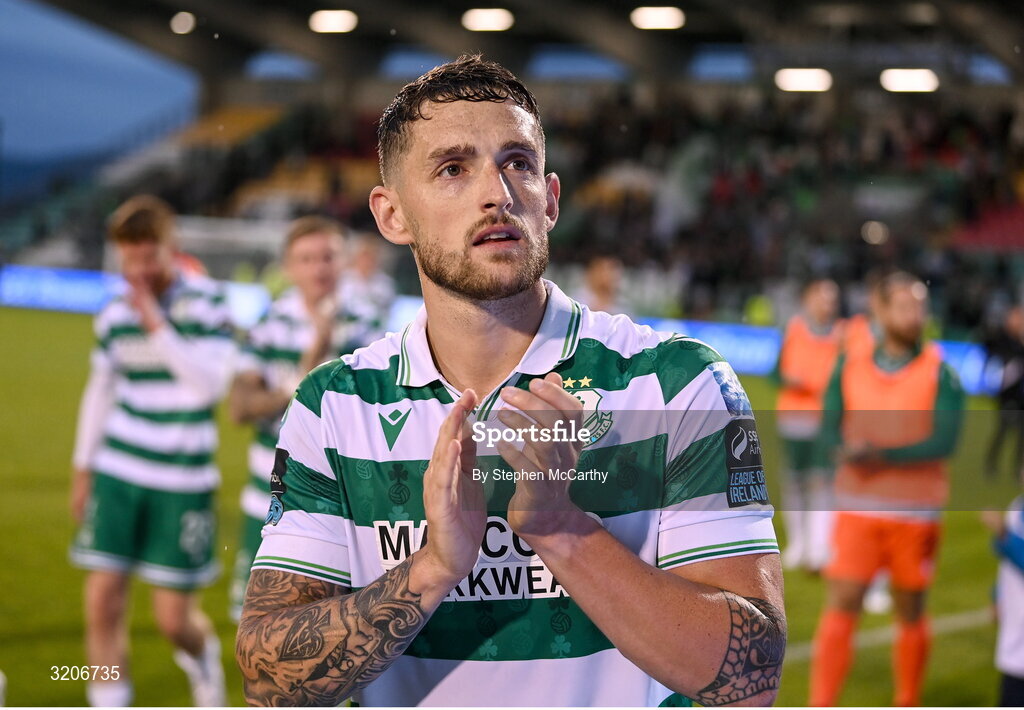 3 August 2025; Lee Grace of Shamrock Rovers after the SSE Airtricity Men's Premier Division match between Shamrock Rovers and Derry City at Tallaght Stadium in Dublin.  Photo by Stephen McCarthy/Sportsfile
