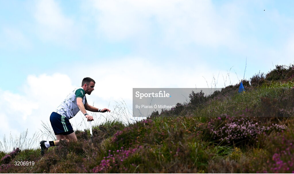 4 August 2025; Noel Fallon of Roscommon competing in the Senior Hurling competition during the M. Donnelly GAA Poc Fada All-Ireland Finals at Annaverna Mountain in the Cooley Peninsula, Ravensdale, Louth. Photo by Piaras Ó Mídheach/Sportsfile