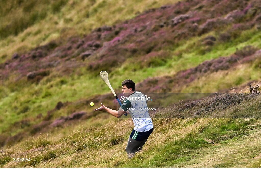 4 August 2025; Cillian Kiely of Offaly competing in the Senior Hurling competition during the M. Donnelly GAA Poc Fada All-Ireland Finals at Annaverna Mountain in the Cooley Peninsula, Ravensdale, Louth. Photo by Piaras Ó Mídheach/Sportsfile