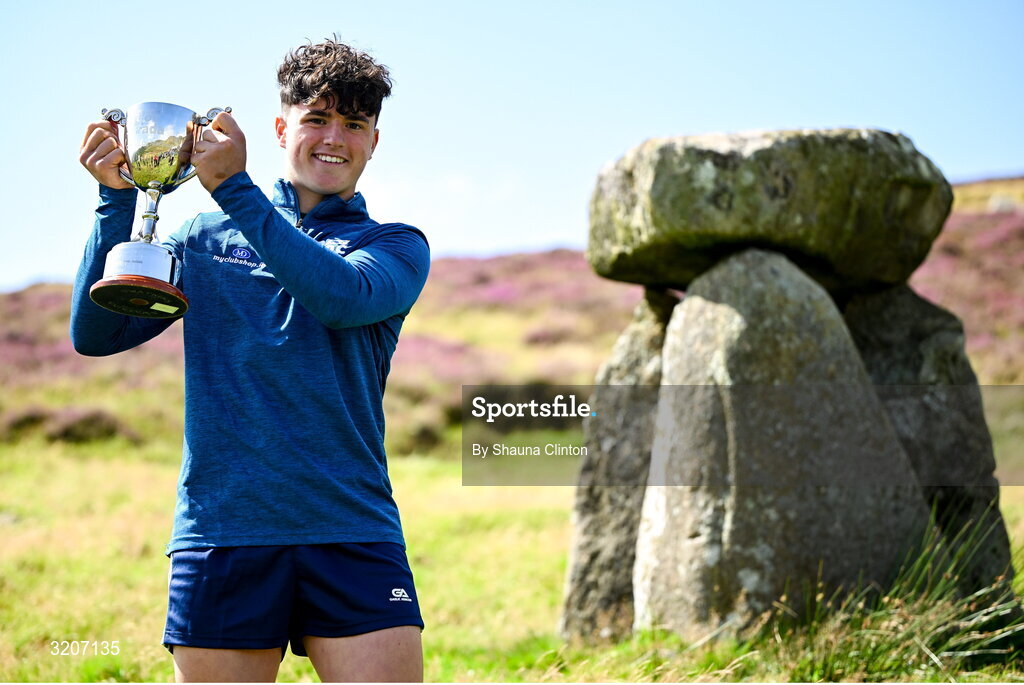 4 August 2025; Hurling Under 16 winner Conor Raleigh of Westmeath with the trophy after the M. Donnelly GAA Poc Fada All-Ireland Finals at Annaverna Mountain in the Cooley Peninsula, Ravensdale, Louth. Photo by Shauna Clinton/Sportsfile