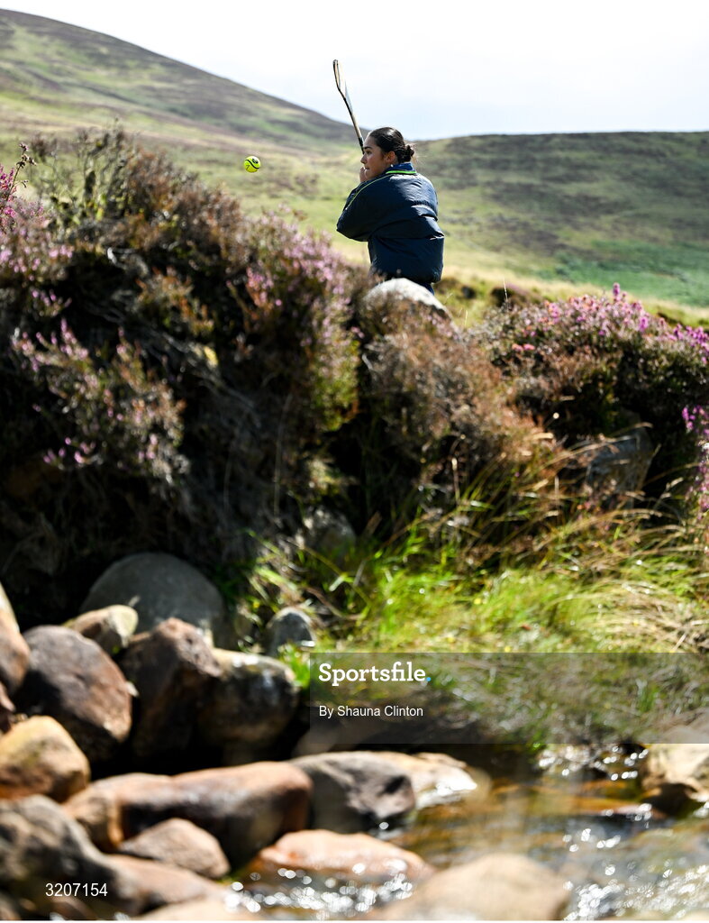 4 August 2025; Siofra Ginty of Offaly competing in the Camogie Under 16 competition during the M. Donnelly GAA Poc Fada All-Ireland Finals at Annaverna Mountain in the Cooley Peninsula, Ravensdale, Louth. Photo by Shauna Clinton/Sportsfile