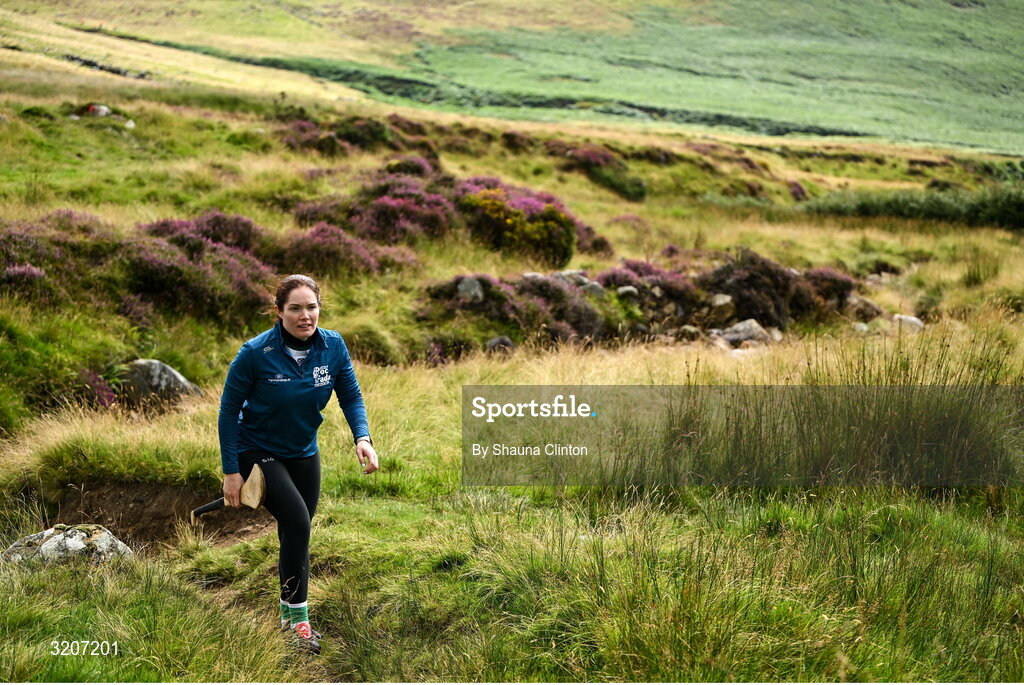 4 August 2025; Sara-Louise Griffin of Down competing in the Camogie Senior competition during the M. Donnelly GAA Poc Fada All-Ireland Finals at Annaverna Mountain in the Cooley Peninsula, Ravensdale, Louth. Photo by Shauna Clinton/Sportsfile