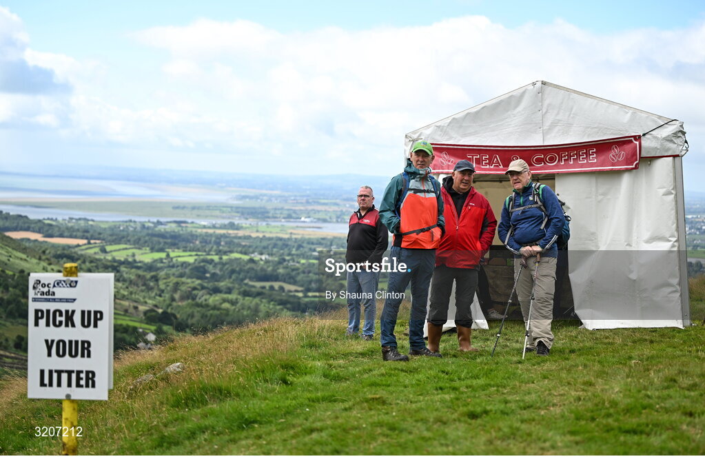 4 August 2025; Spectators gather outside a food tent ahead of the M. Donnelly GAA Poc Fada All-Ireland Finals at Annaverna Mountain in the Cooley Peninsula, Ravensdale, Louth. Photo by Shauna Clinton/Sportsfile