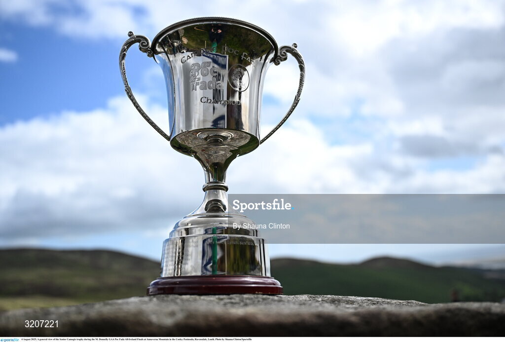 4 August 2025; A general view of the Senior Camogie trophy during the M. Donnelly GAA Poc Fada All-Ireland Finals at Annaverna Mountain in the Cooley Peninsula, Ravensdale, Louth. Photo by Shauna Clinton/Sportsfile
