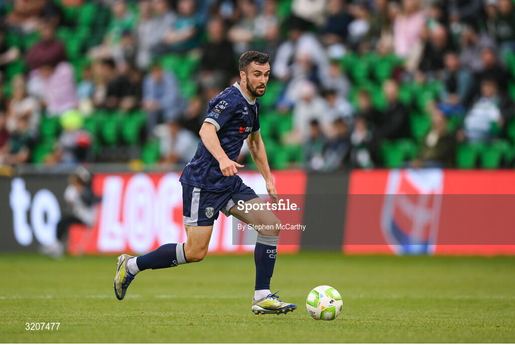 3 August 2025; Michael Duffy of Derry City during the SSE Airtricity Men's Premier Division match between Shamrock Rovers and Derry City at Tallaght Stadium in Dublin.  Photo by Stephen McCarthy/Sportsfile