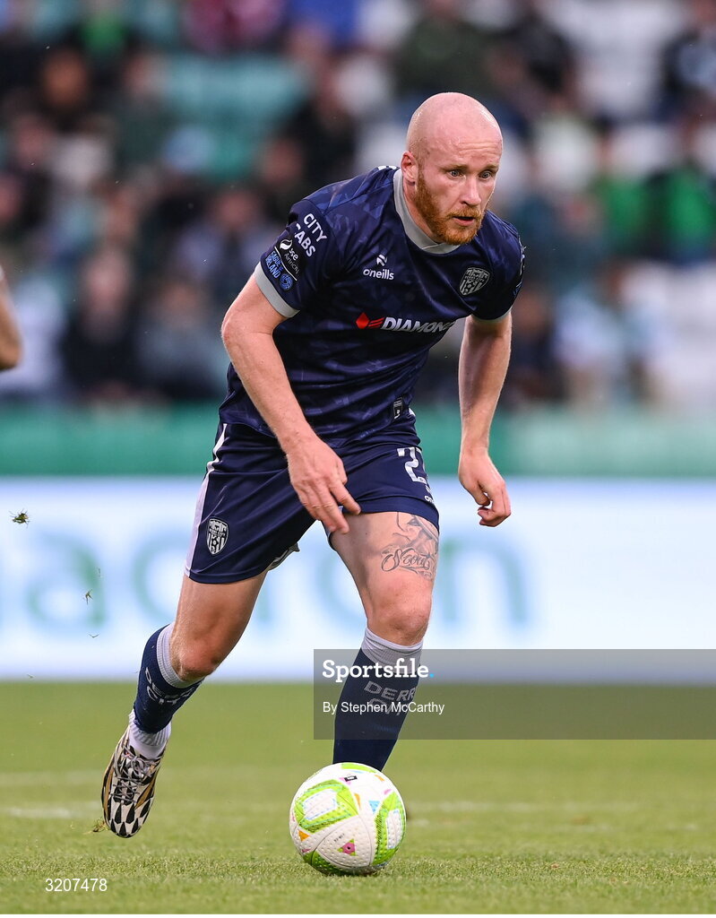 3 August 2025; Liam Boyce of Derry City during the SSE Airtricity Men's Premier Division match between Shamrock Rovers and Derry City at Tallaght Stadium in Dublin.  Photo by Stephen McCarthy/Sportsfile