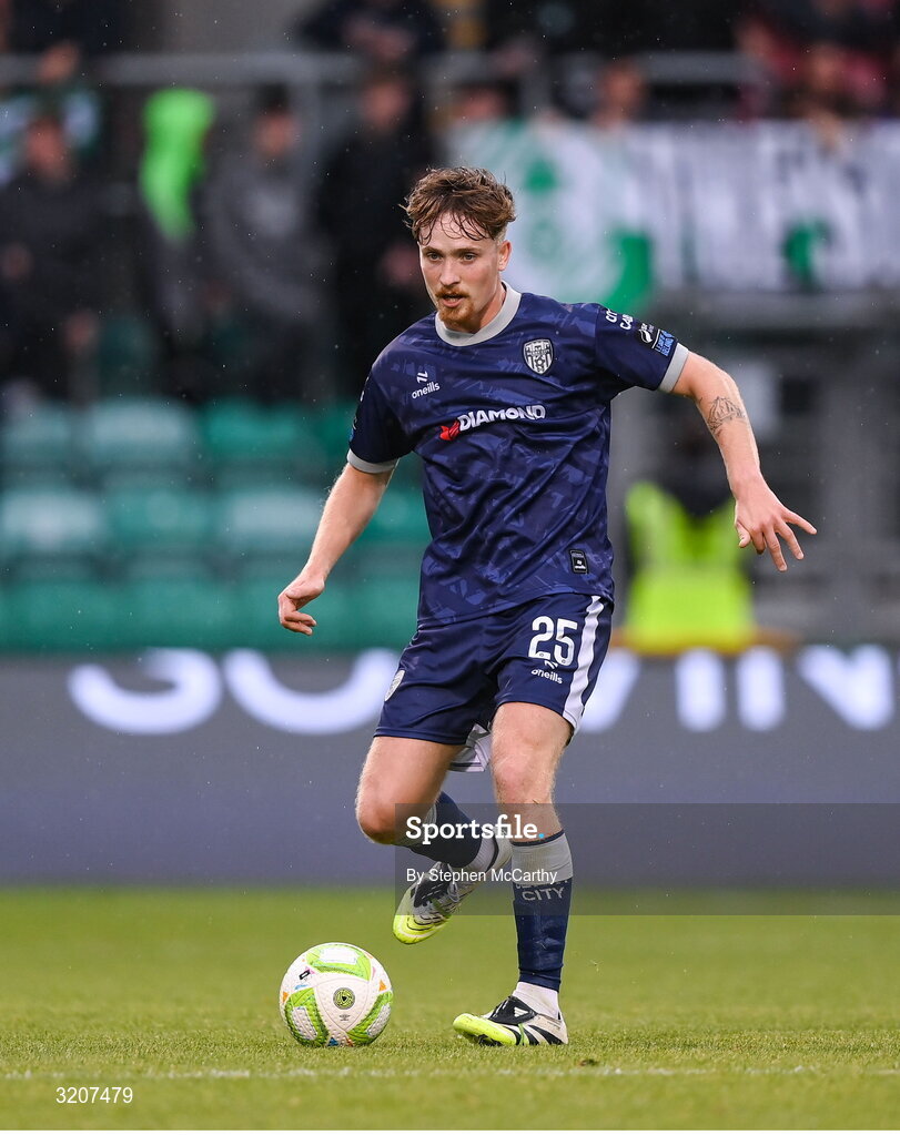 3 August 2025; Alex Bannon of Derry City during the SSE Airtricity Men's Premier Division match between Shamrock Rovers and Derry City at Tallaght Stadium in Dublin.  Photo by Stephen McCarthy/Sportsfile