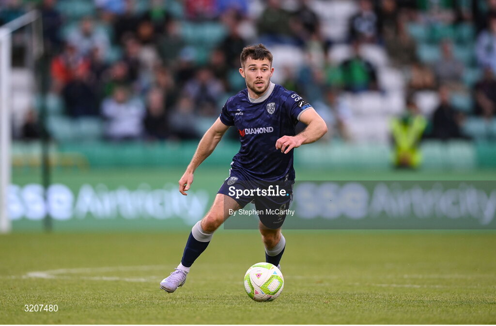 3 August 2025; Adam O'Reilly of Derry City during the SSE Airtricity Men's Premier Division match between Shamrock Rovers and Derry City at Tallaght Stadium in Dublin.  Photo by Stephen McCarthy/Sportsfile