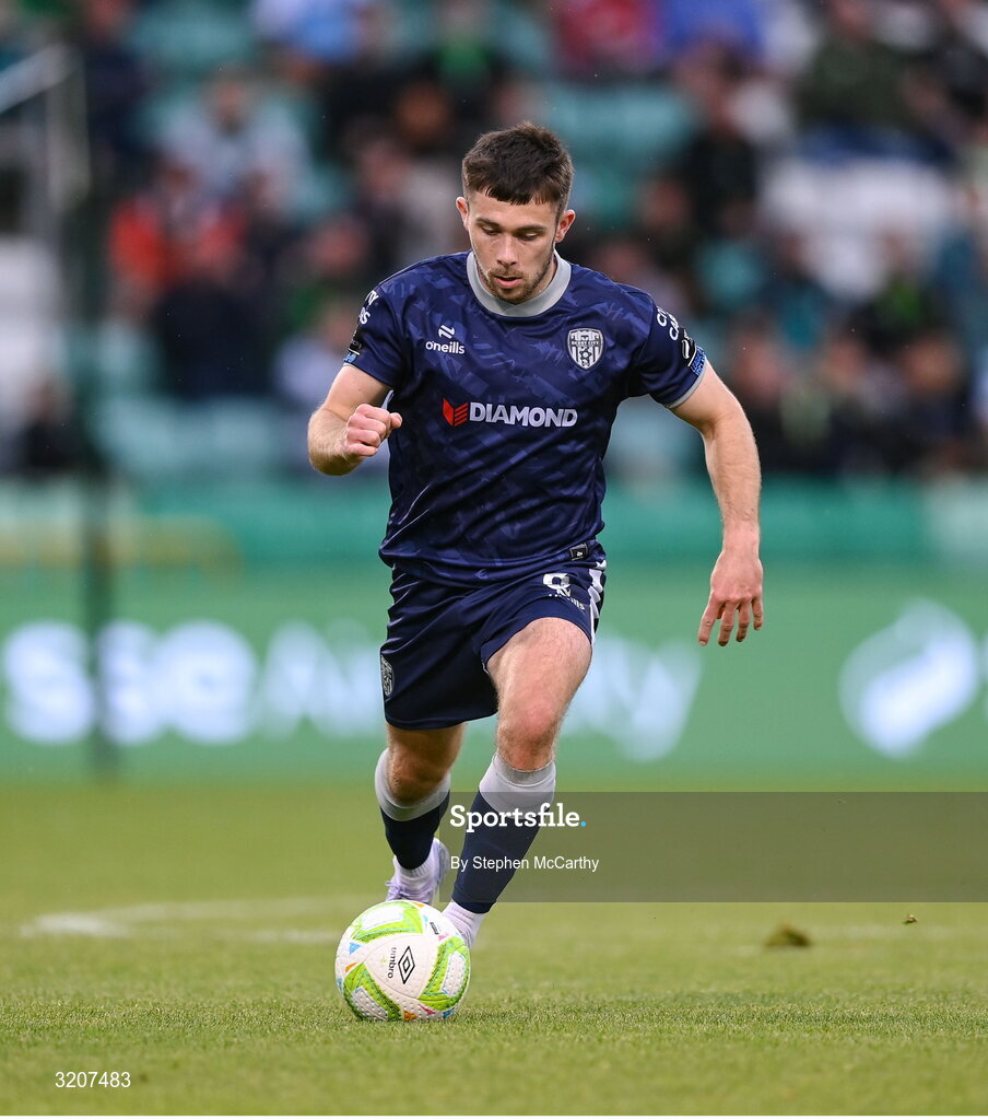 3 August 2025; Adam O'Reilly of Derry City during the SSE Airtricity Men's Premier Division match between Shamrock Rovers and Derry City at Tallaght Stadium in Dublin.  Photo by Stephen McCarthy/Sportsfile