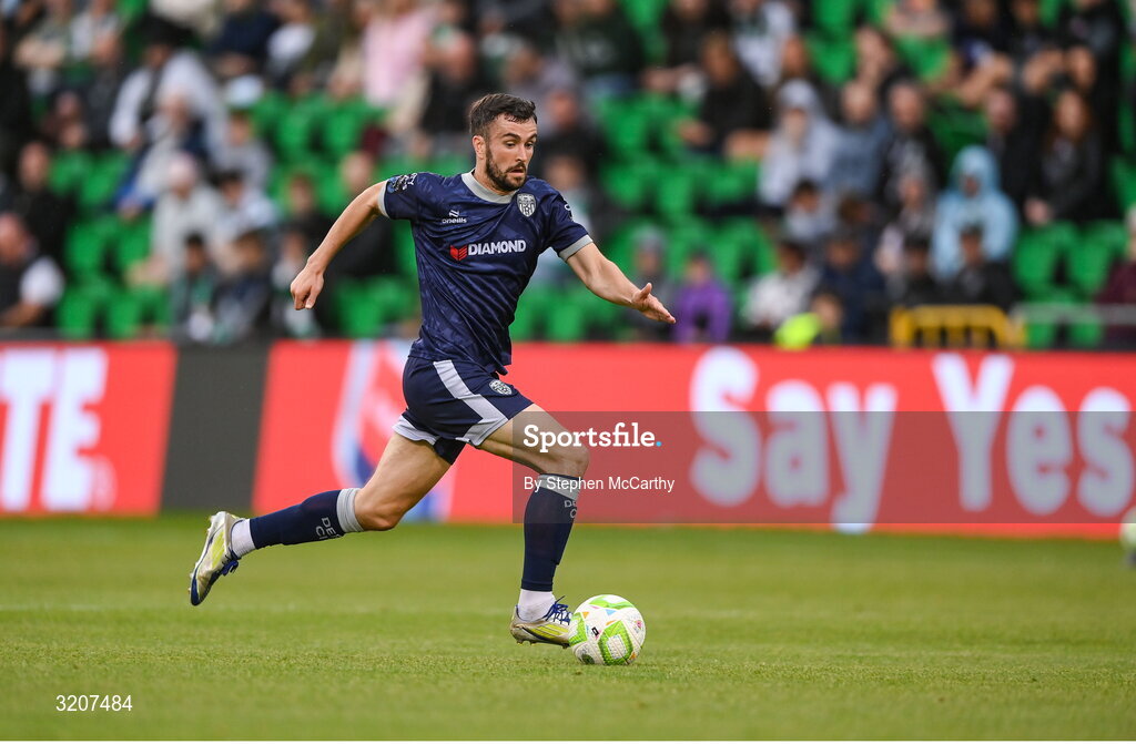3 August 2025; Michael Duffy of Derry City during the SSE Airtricity Men's Premier Division match between Shamrock Rovers and Derry City at Tallaght Stadium in Dublin.  Photo by Stephen McCarthy/Sportsfile