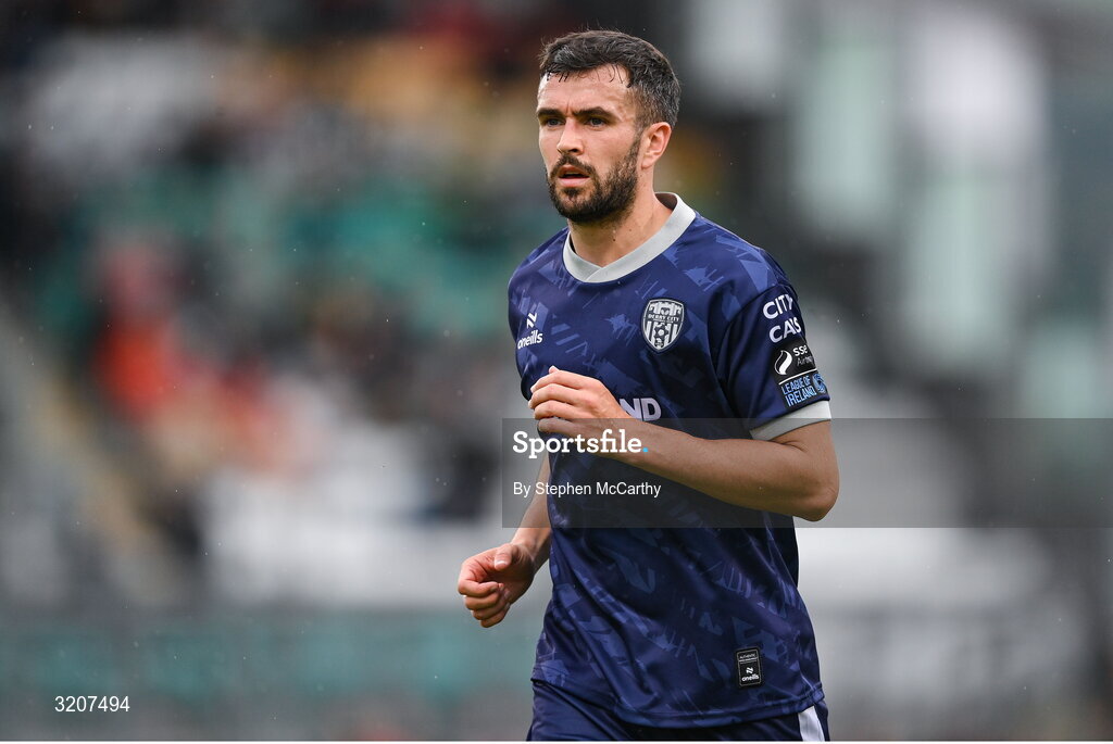 3 August 2025; Michael Duffy of Derry City during the SSE Airtricity Men's Premier Division match between Shamrock Rovers and Derry City at Tallaght Stadium in Dublin.  Photo by Stephen McCarthy/Sportsfile